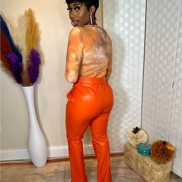 ORANGE  LEATHER PANTS - Picture 4 of 4